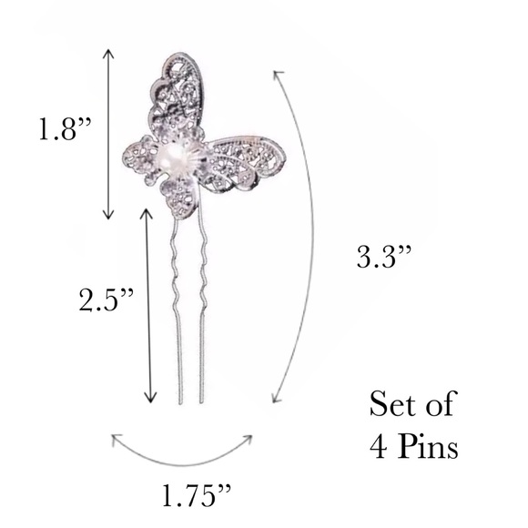 4 Pcs Crystal Butterfly Bridal Hair Pin Set - Picture 15 of 15